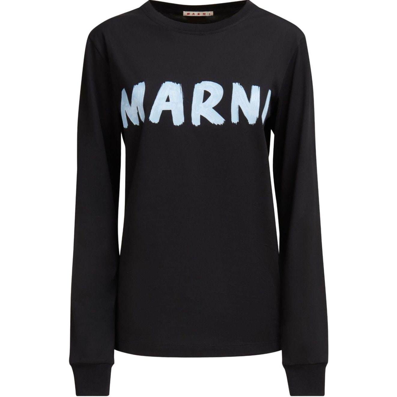 (Women) MARNI  Black Logo Print Ribbed Long-Sleeve Sweatshirt. THJE0294P1USCS11-BLACK