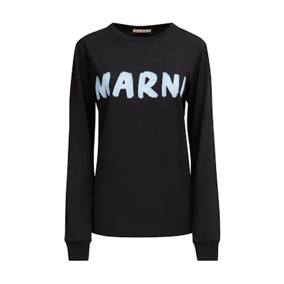 (Women) MARNI Black Logo Print Ribbed Long-Sleeve Sweatshirt. THJE0294P1USCS11-BLACK