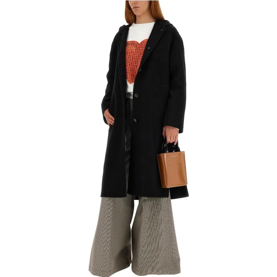 Lookbook (W) 마르니 블랙 싱글 브레스트 미디 기장 롱슬리브 코트 CPMA0219C-KTW840-00N99