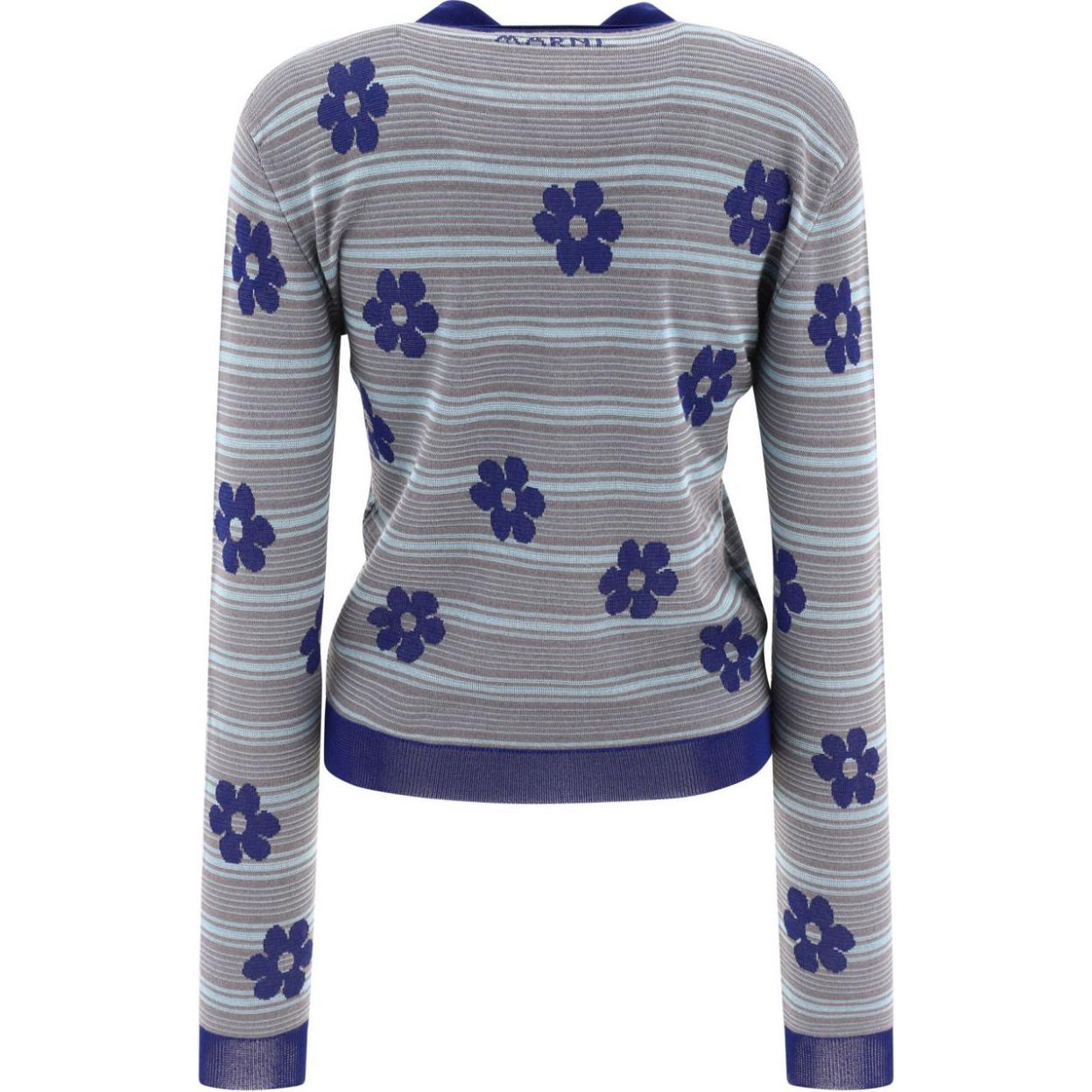 Lookbook (W) Marni 藍色花卉刺繡條紋長袖 Polo 襯衫 POMD0036Q0UFC324-BLUE
