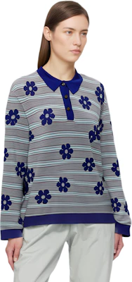 (W) Marni 藍色花卉刺繡條紋長袖 Polo 襯衫 POMD0036Q0UFC324-BLUE Shop (W) Marni 藍色花卉刺繡條紋長袖 Polo 襯衫 POMD0036Q0UFC324-BLUE