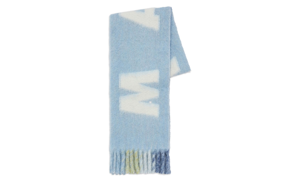 (Women) MARNI  Blue Knit Scarf with Logo and Tassels. SCMC0103A0UAW017
