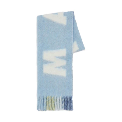 (Women) MARNI Blue Knit Scarf with Logo and Tassels. SCMC0103A0UAW017