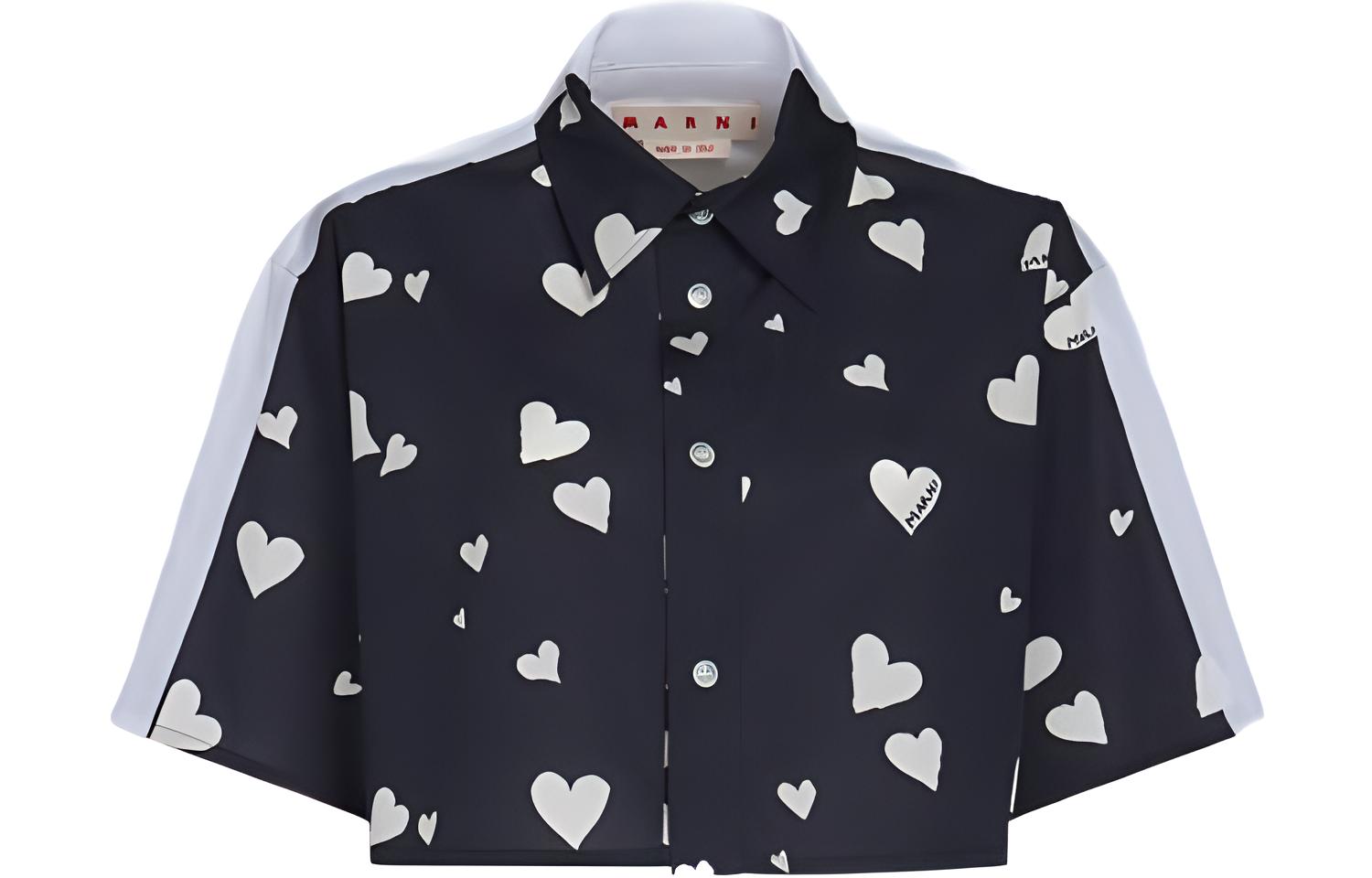 (Women) MARNI  Boxy Fit Printed Crop Short Sleeve Shirt Black CAMA0550QSUTC280BHN99