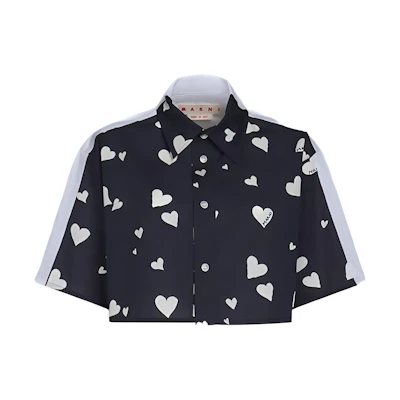 (Women) MARNI Boxy Fit Printed Crop Short Sleeve Shirt Black CAMA0550QSUTC280BHN99