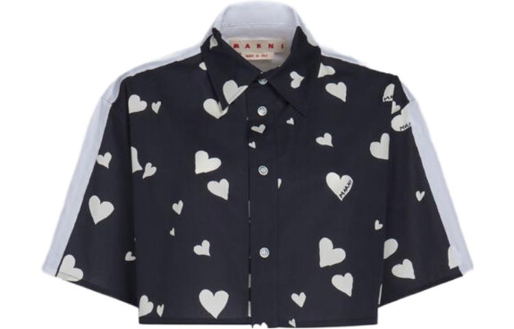 Order (W) 마르니 박시 핏 프린트 크롭 반팔 셔츠 블랙 CAMA0550QSUTC280BHN99