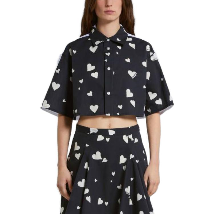 Shop (W) 마르니 박시 핏 프린트 크롭 반팔 셔츠 블랙 CAMA0550QSUTC280BHN99