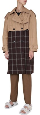 (Women) MARNI Brown Plaid Colorblock Double-Breasted Long Sleeve Trench Coat CPMA0146QUTP677CHM24 Purchase (Women) MARNI Brown Plaid Colorblock Double-Breasted Long Sleeve Trench Coat CPMA0146QUTP677CHM24