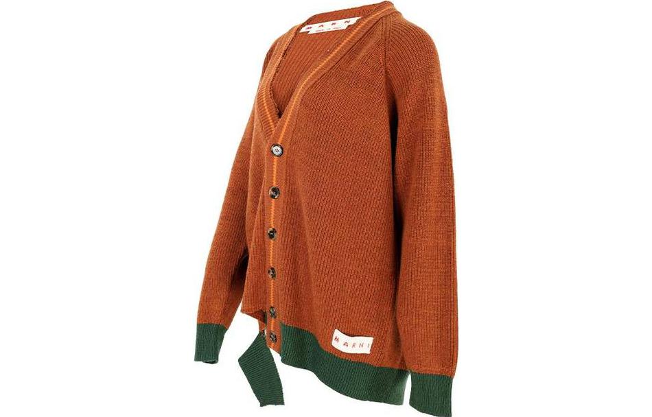 Shop (W) マルニ カラーブロック ウール Vネック 長袖 ニット セーター ブラウン. CDMD0256Q0UFC31600M35