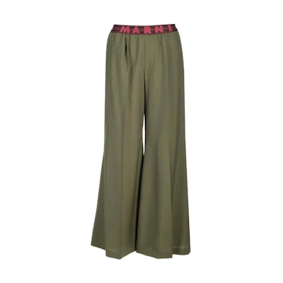 (Women) MARNI Green Flared Casual Pants with Logo Waistband. PAMA0428U-0TW839-00V55