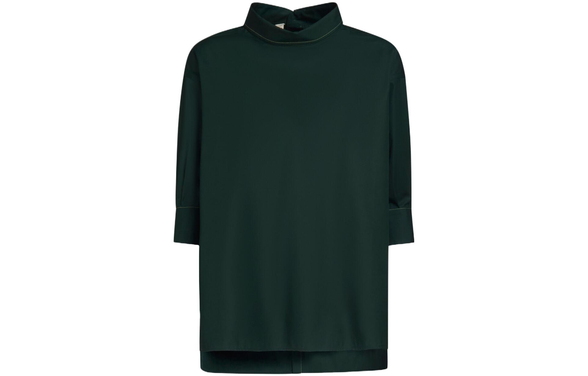 (Women) MARNI  Green High-Neck Loose-Fit Short-Sleeve Poplin Top. TTMA0263X0-UTC223-00V89