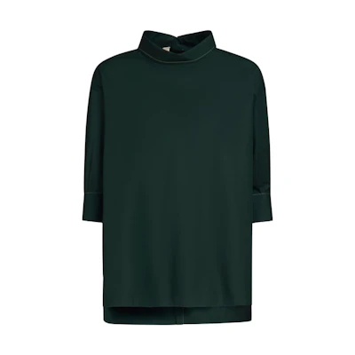(Women) MARNI Green High-Neck Loose-Fit Short-Sleeve Poplin Top. TTMA0263X0-UTC223-00V89
