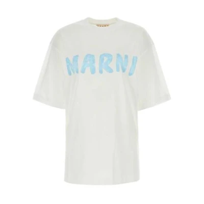 (Women) MARNI Logo Print White Blue Oversized Crewneck Tee Shirt THJET49EPH-USCS11-L4W01