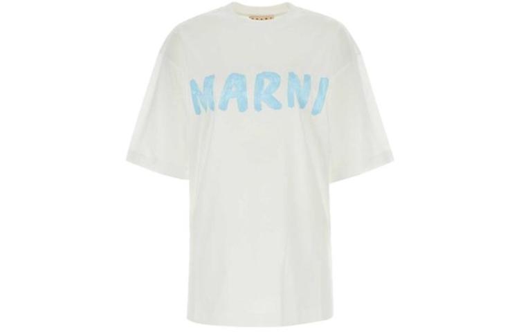 (Women) MARNI  Logo Print White Blue Oversized Crewneck Tee Shirt THJET49EPH-USCS11-L4W01 圖 2
