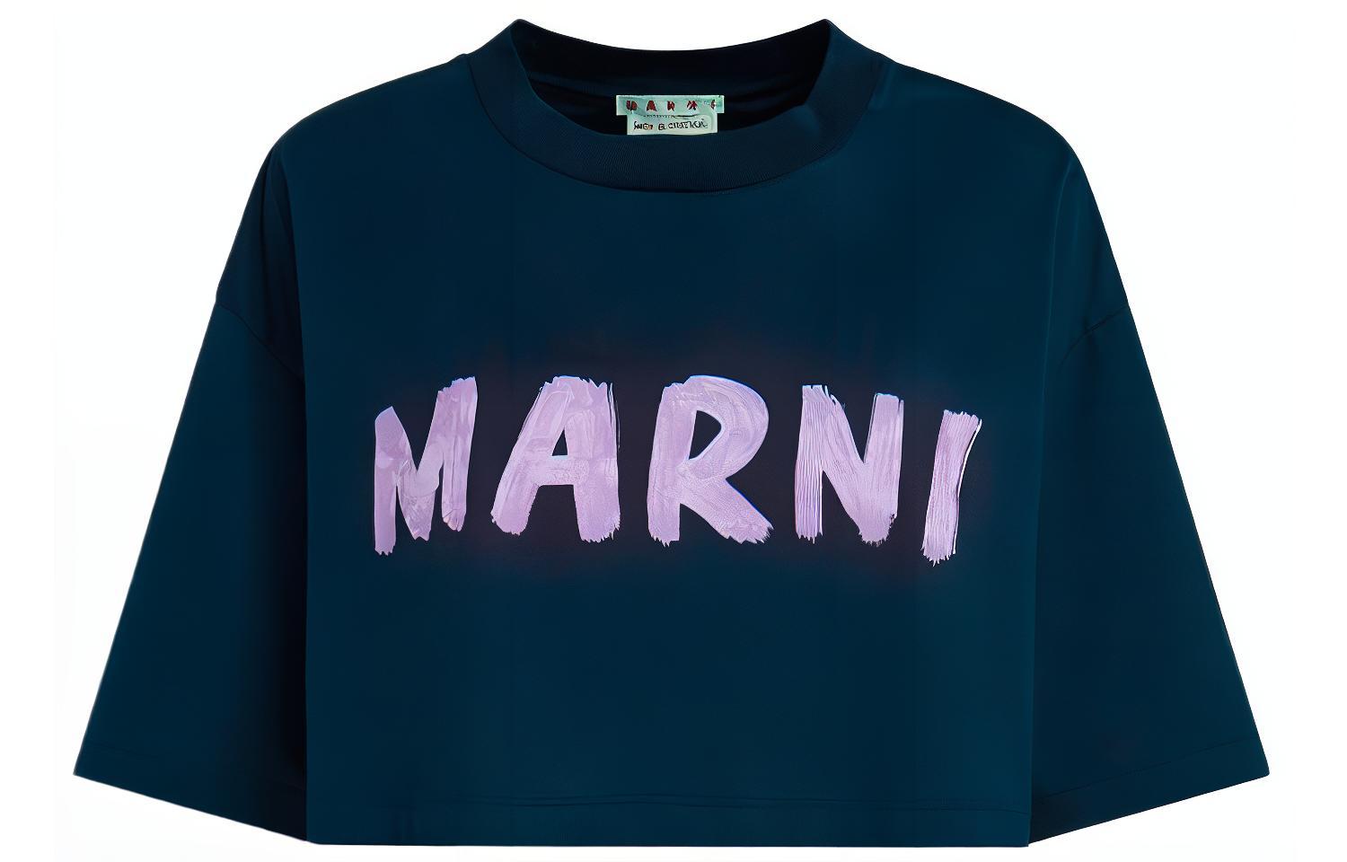 (Women) MARNI  Oversized Logo T-Shirt Blue SS24 THJE0301P1USCS11L2B99