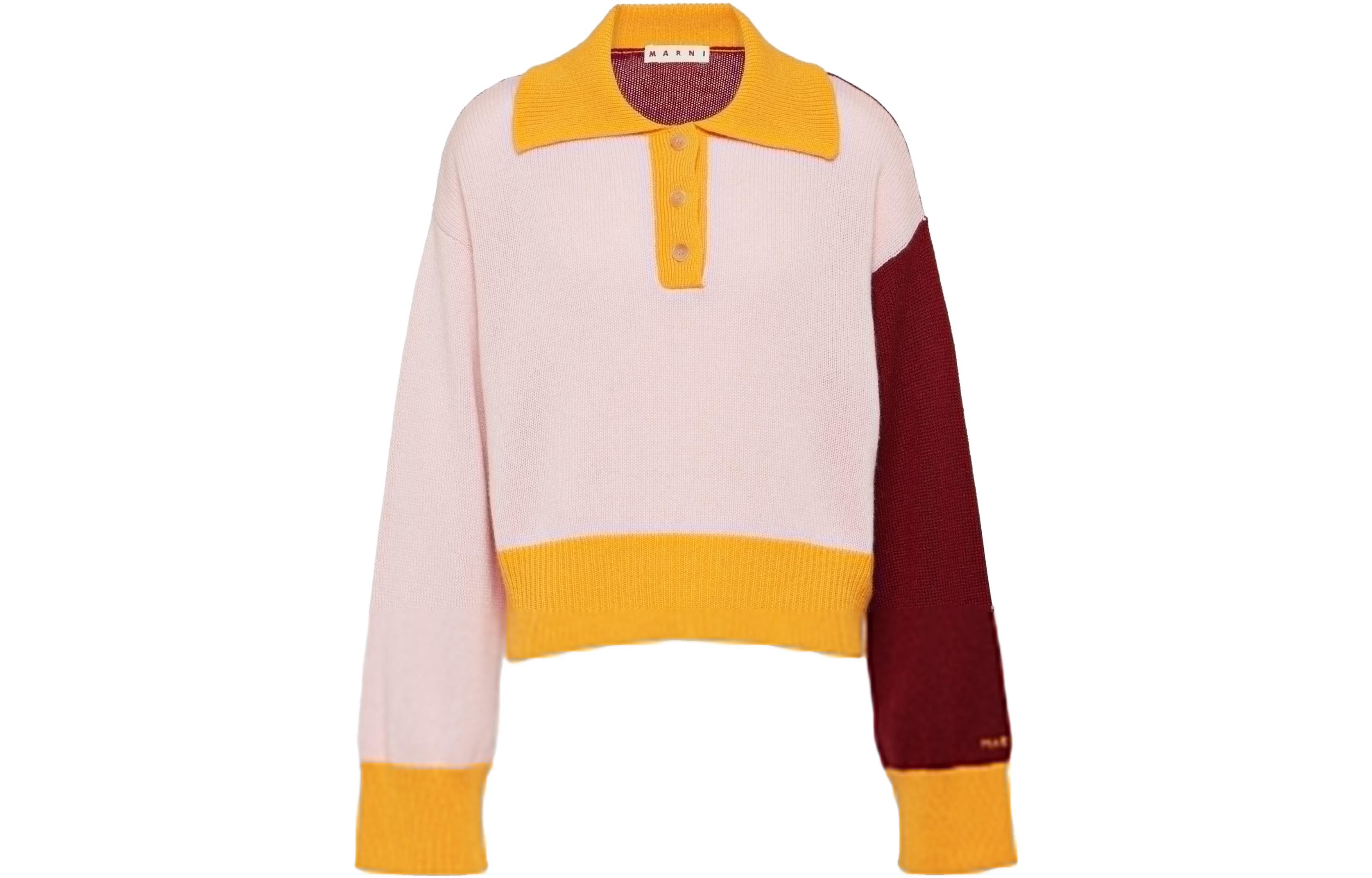 (Women) MARNI  Pink Color-Block Loose Long-Sleeve Polo Shirt. POMD0033Q0-UFX385-CBC20
