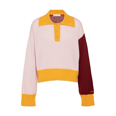 (Women) MARNI Pink Color-Block Loose Long-Sleeve Polo Shirt. POMD0033Q0-UFX385-CBC20