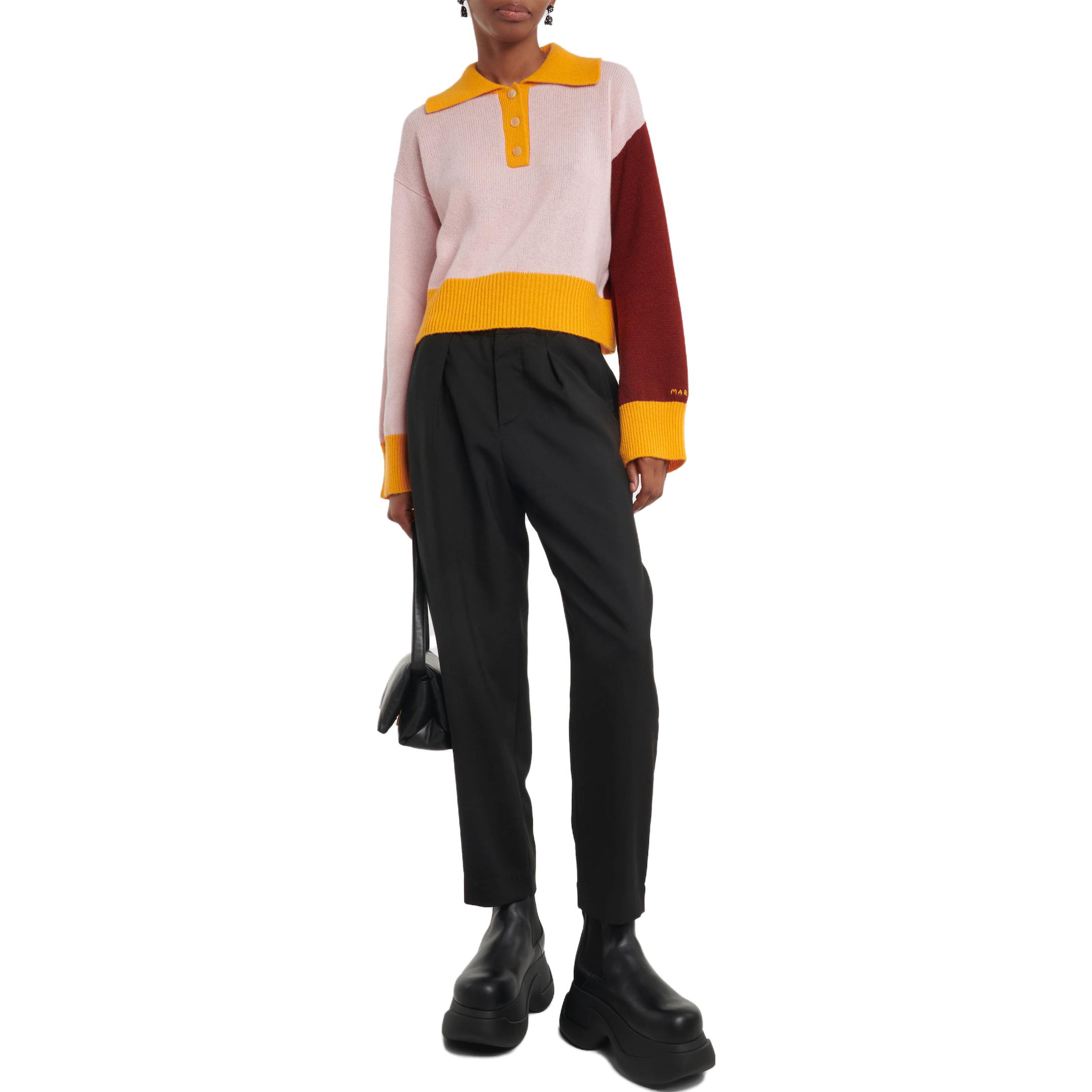 Lookbook (W) MARNI 粉色拼接寬鬆長袖Polo衫 POMD0033Q0-UFX385-CBC20