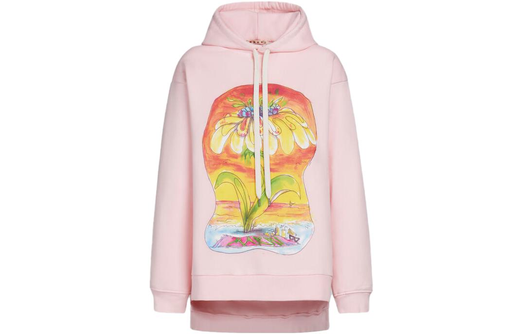 (Women) MARNI  Pink Floral Print Oversized Hoodie Long Sleeve Sweater FLJE0179P3-USCV45-DDC13