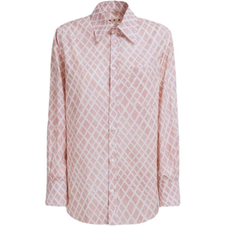 (Women) Marni  Pink Plaid Print Long Sleeve Fitted Button-Up Shirt CAMA0103S6UTC409LAC29