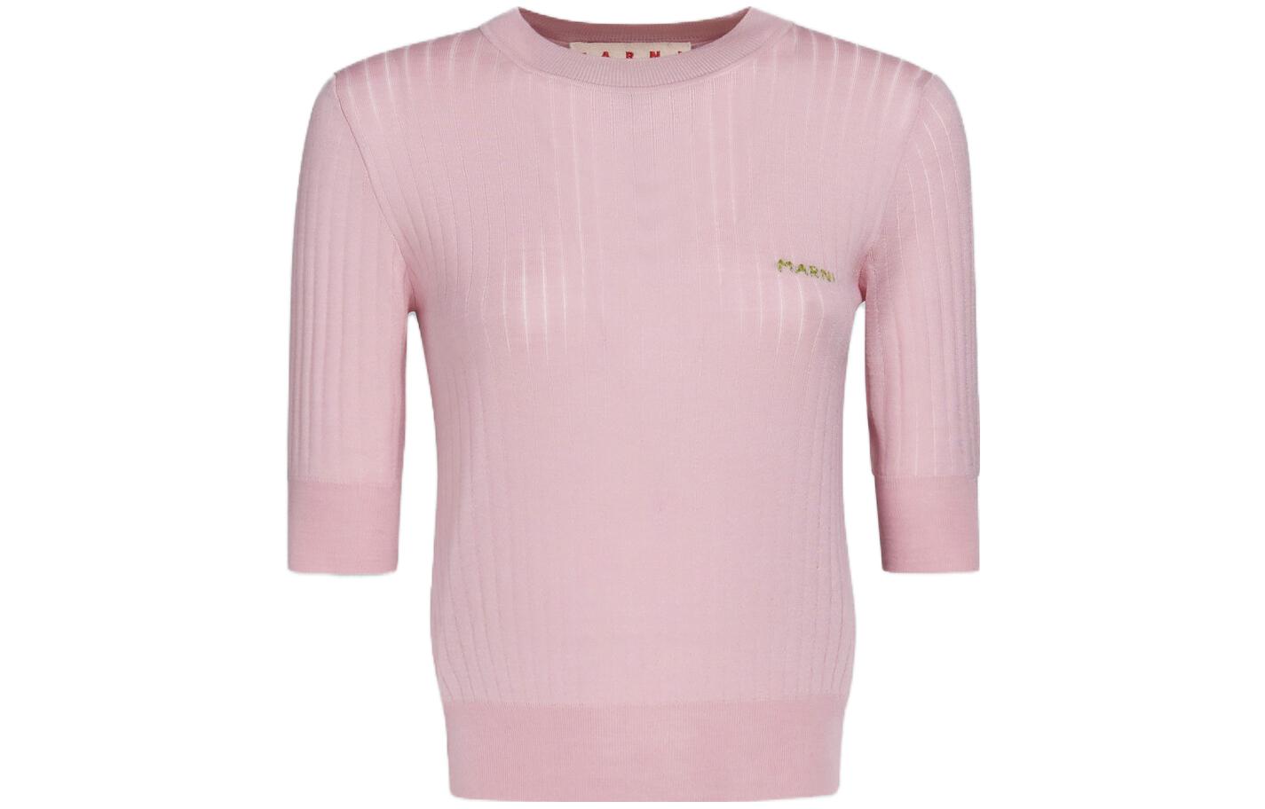 (Women) MARNI  Pink Slim-Fit 3/4 Sleeve Sweater with Logo Print. GCMD0455E0-UFZ622-00C20