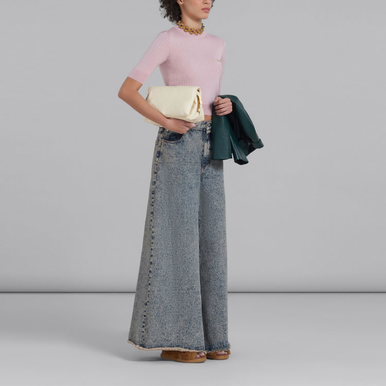 Lookbook (W) マルニ ピンク スリムフィット 3/4スリーブ ロゴプリント セーター. GCMD0455E0-UFZ622-00C20