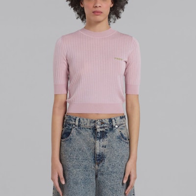 (Women) MARNI Pink Slim-Fit 3/4 Sleeve Sweater with Logo Print. GCMD0455E0-UFZ622-00C20 Shop (Women) MARNI Pink Slim-Fit 3/4 Sleeve Sweater with Logo Print. GCMD0455E0-UFZ622-00C20