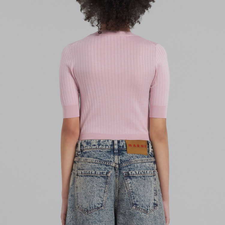 Purchase (W) マルニ ピンク スリムフィット 3/4スリーブ ロゴプリント セーター. GCMD0455E0-UFZ622-00C20