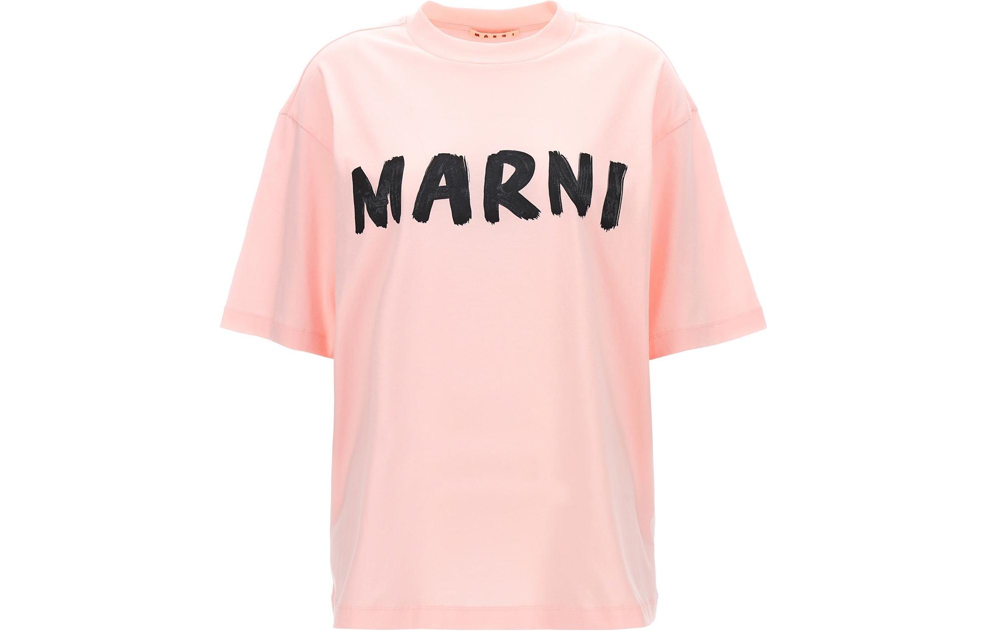 (Women) MARNI  Pink Solid Color Letter Print Short Sleeve T-Shirt. THJET49EPH-USCS11-LOC13