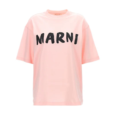 (Women) MARNI Pink Solid Color Letter Print Short Sleeve T-Shirt. THJET49EPH-USCS11-LOC13