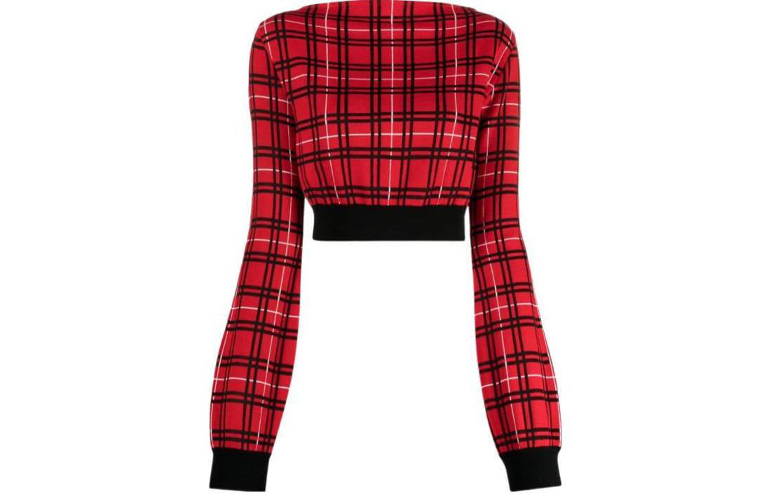 Order (W) MARNI 紅色格紋一字領長袖短版毛衣 GCMD0482Q0-UFW526-CHR67