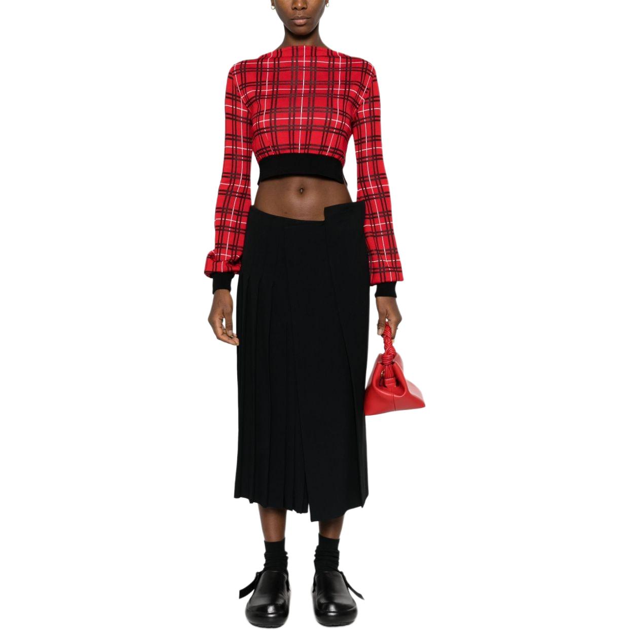 Lookbook (W) MARNI 紅色格紋一字領長袖短版毛衣 GCMD0482Q0-UFW526-CHR67