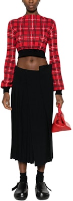 (Women) MARNI Red Plaid Off-Shoulder Long-Sleeve Crop Sweater. GCMD0482Q0-UFW526-CHR67 Lookbook (Women) MARNI Red Plaid Off-Shoulder Long-Sleeve Crop Sweater. GCMD0482Q0-UFW526-CHR67