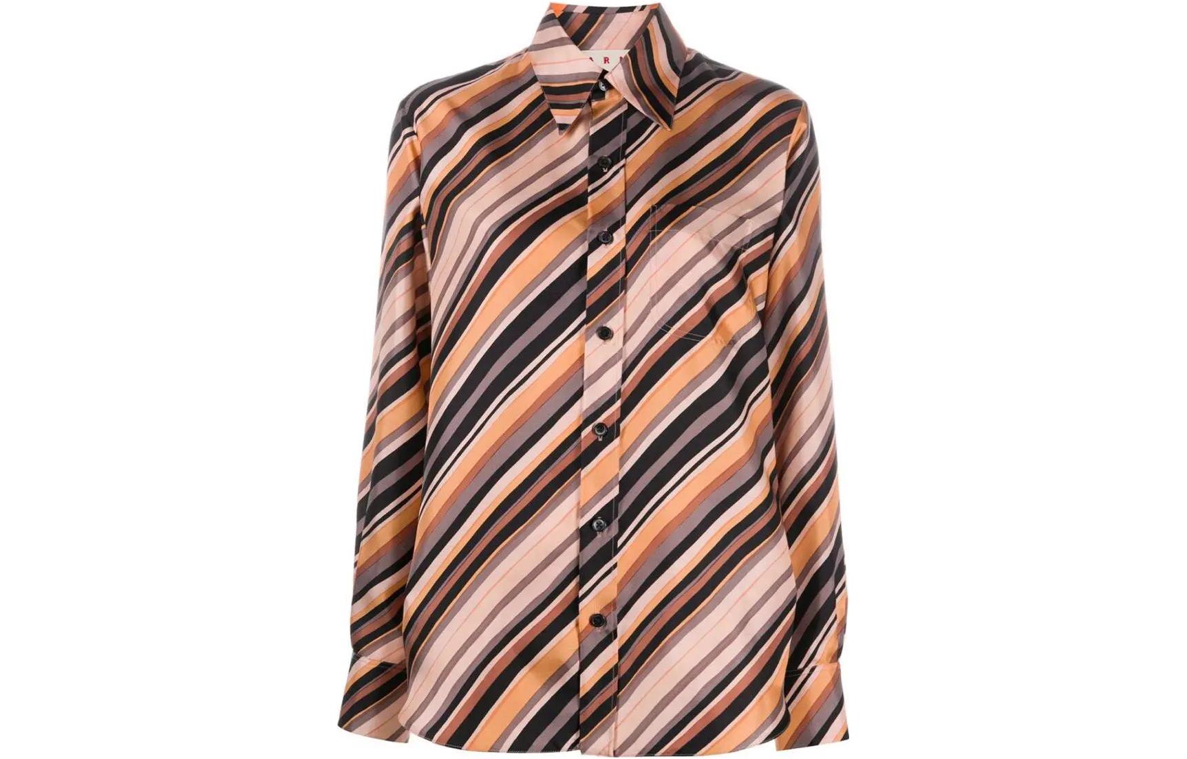 (Women) MARNI  Striped Button-Up Long Sleeve Shirt Brown Stripe CAMA0103A0-TSF57-RAM02