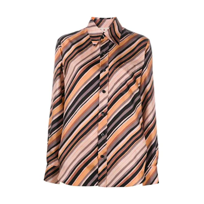 (Women) MARNI Striped Button-Up Long Sleeve Shirt Brown Stripe CAMA0103A0-TSF57-RAM02