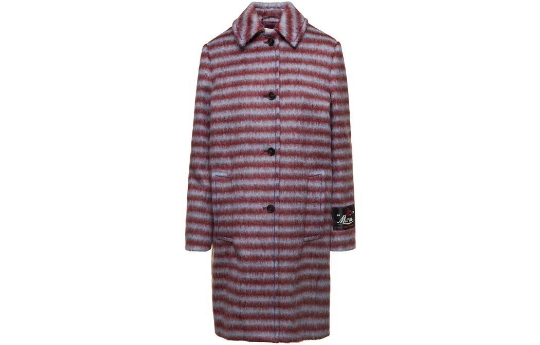 (Women) Marni  Striped Collar Long Fit Coat - Purple Red CPMA0216MU-UTW99-7STR79