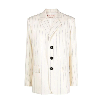 (Women) MARNI Striped Single-Breasted Blazer White GIMA0182U0UTW951STW06