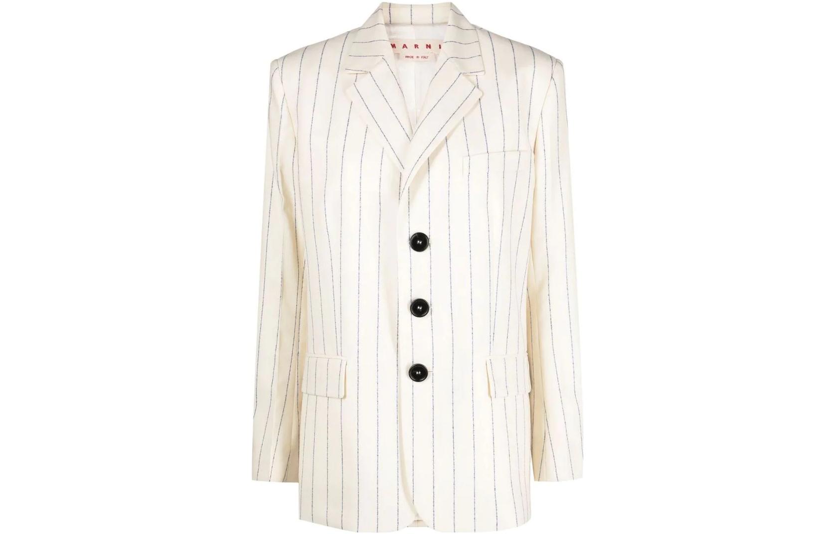 Order (W) MARNI Blazer Berjalur Putih Single-Breasted GIMA0182U0UTW951STW06