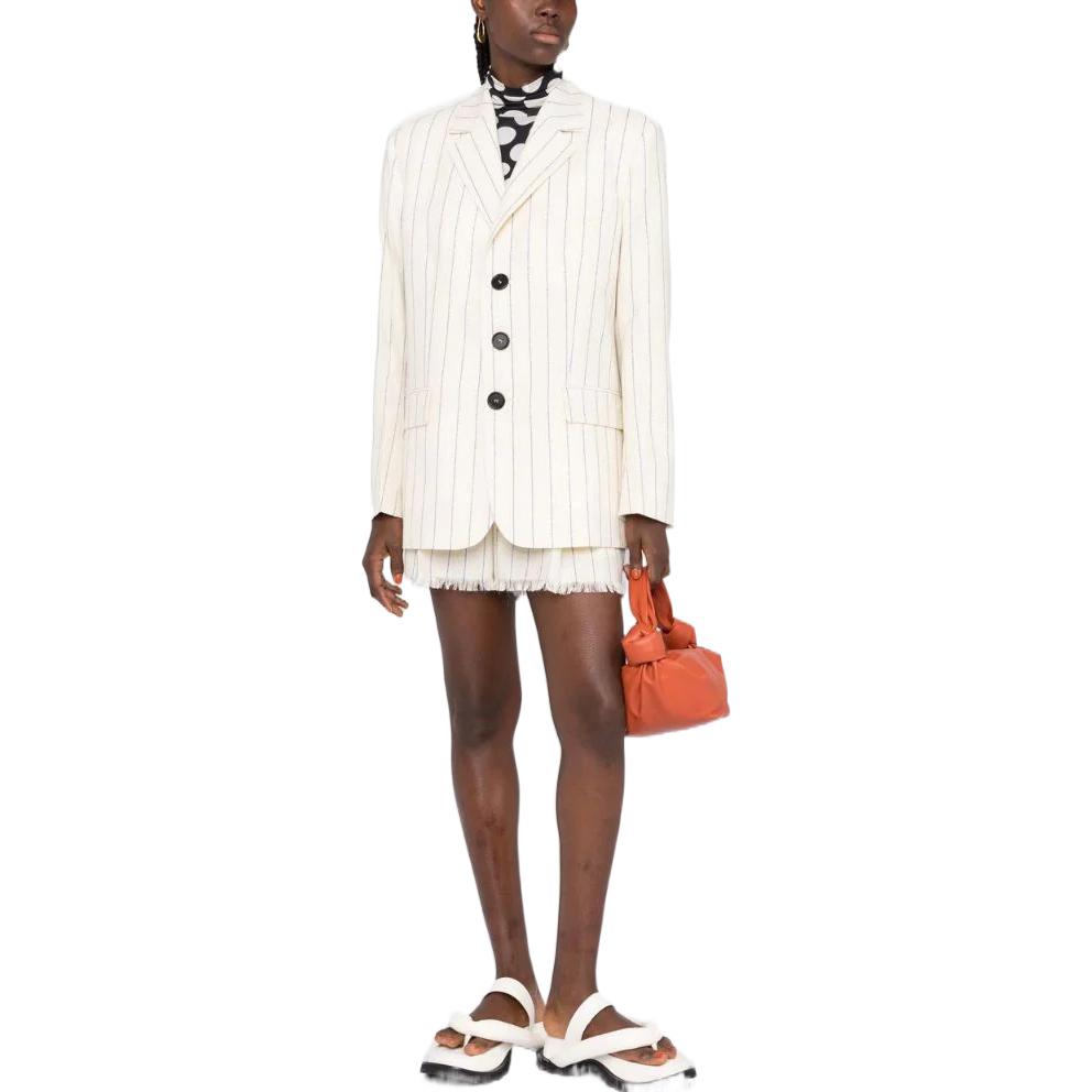 Lookbook (W) MARNI Blazer Berjalur Putih Single-Breasted GIMA0182U0UTW951STW06