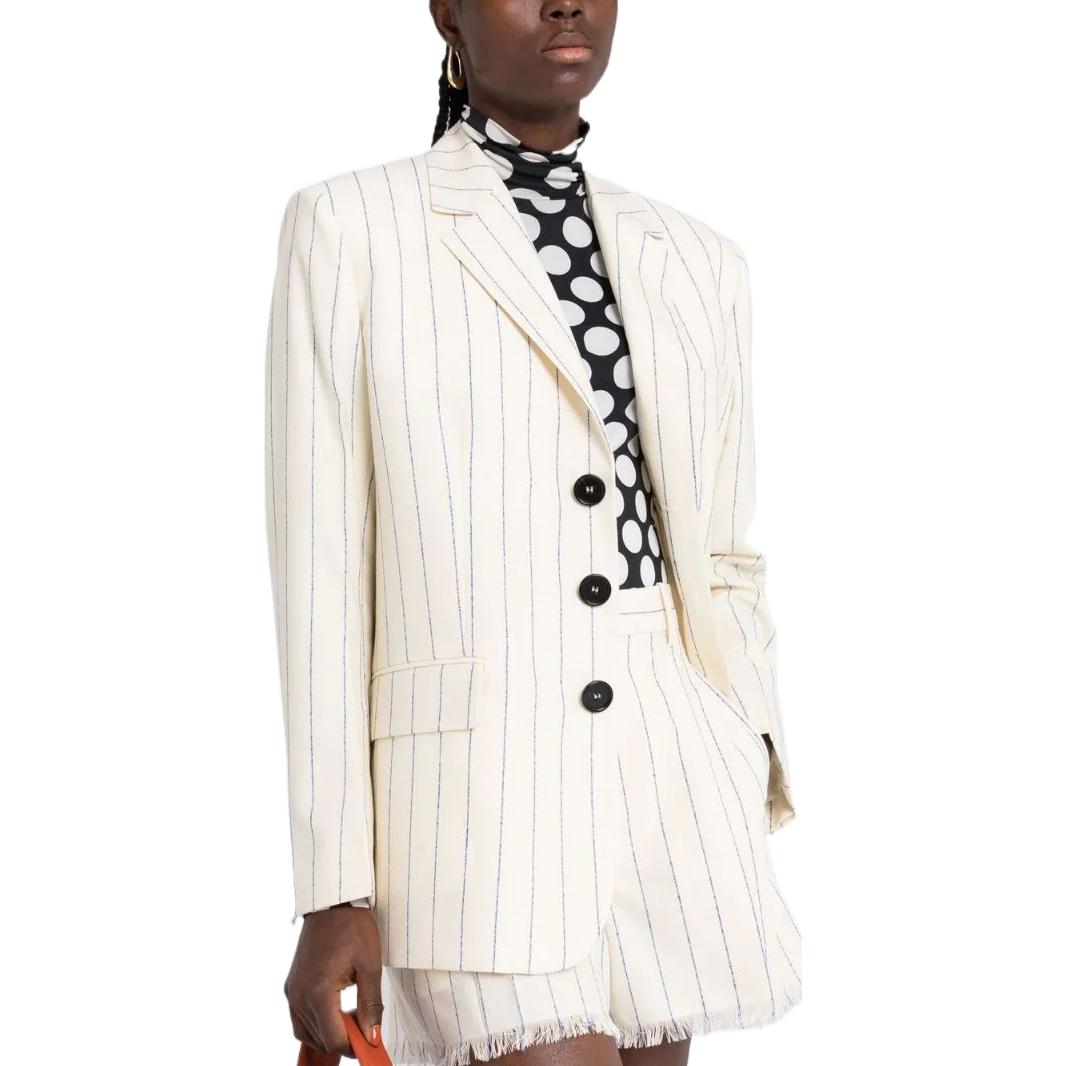 Purchase (W) MARNI Blazer Berjalur Putih Single-Breasted GIMA0182U0UTW951STW06