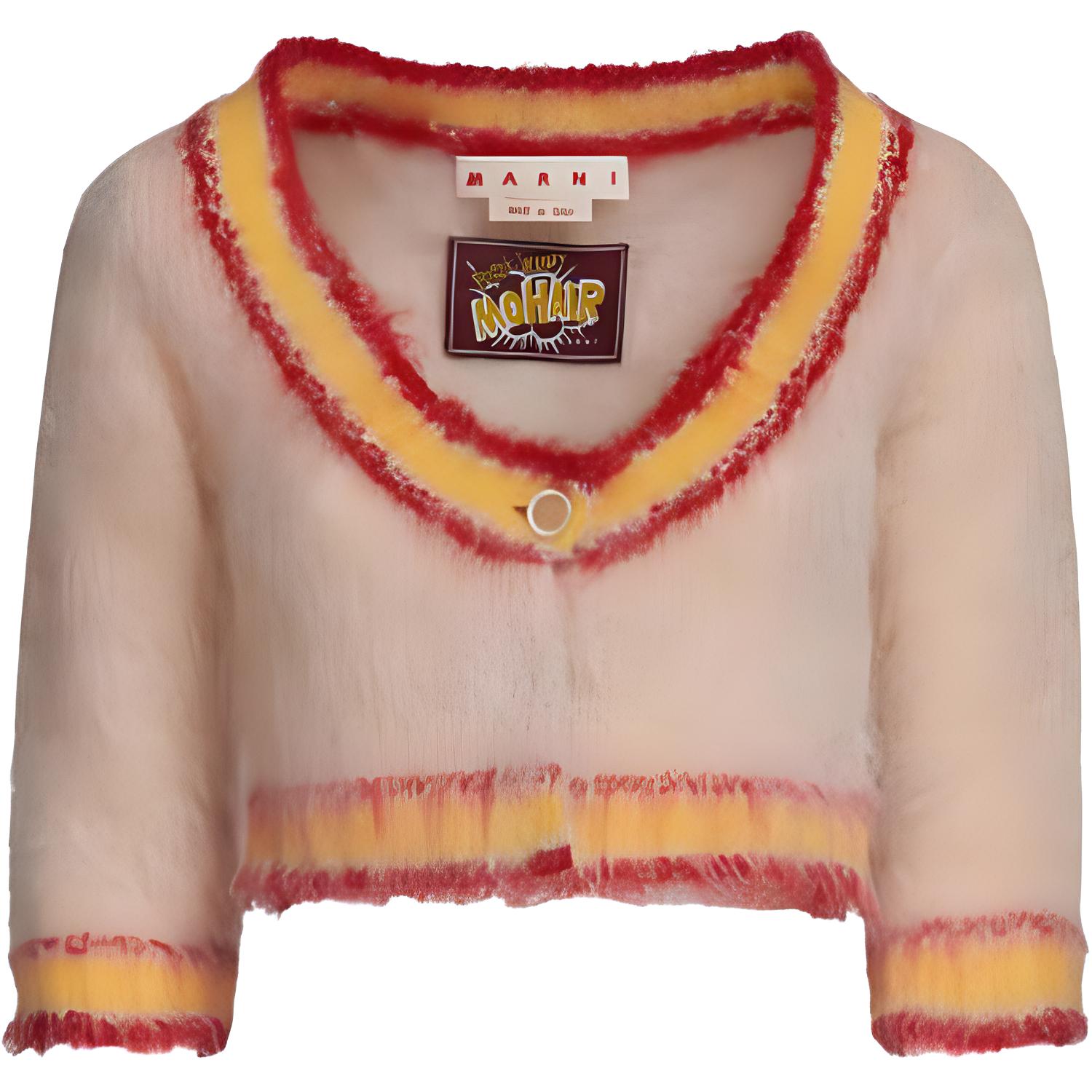 (Women) MARNI  Striped V-Neck Long Sleeve Cropped Cardigan Sweater Light Yellow CDMD0320Q0-UFU108-00W31