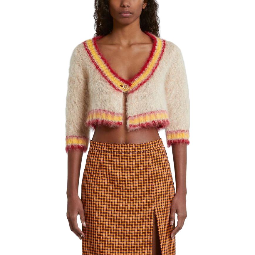 Lookbook (W) 마르니 스트라이프 브이넥 크롭 롱슬리브 가디건 스웨터 라이트 옐로우 CDMD0320Q0-UFU108-00W31