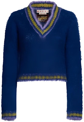 (Women) MARNI V-Neck Striped Short Sweater Blue CVMD0108Q0UFU10800B56 Buy (Women) MARNI V-Neck Striped Short Sweater Blue CVMD0108Q0UFU10800B56