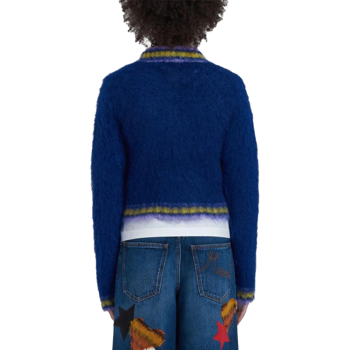 Purchase (W) マルニ Vネック ストライプ ショート セーター ブルー CVMD0108Q0UFU10800B56