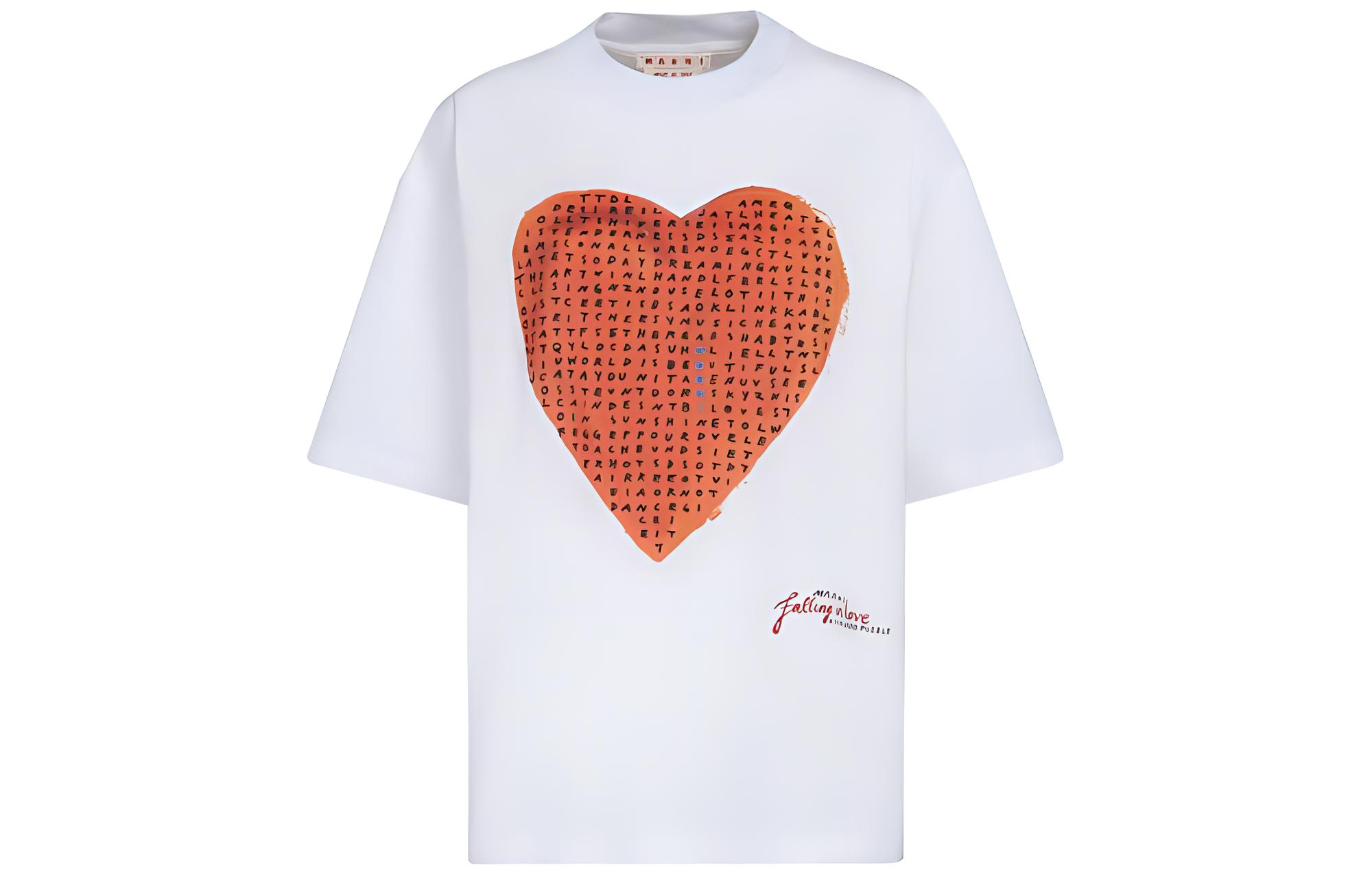 (Women) MARNI  White Heart Print Casual Crew Neck Short Sleeve T-Shirt THJET49EP7USCV37H2W01