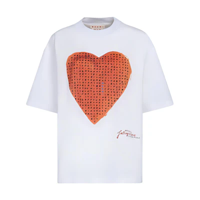 (Women) MARNI White Heart Print Casual Crew Neck Short Sleeve T-Shirt THJET49EP7USCV37H2W01