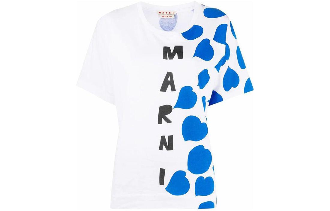 (Women) Marni  White Letter Print Crew Neck Straight-Fit T-Shirt. THJEL32EPR-SCR06-MOB59