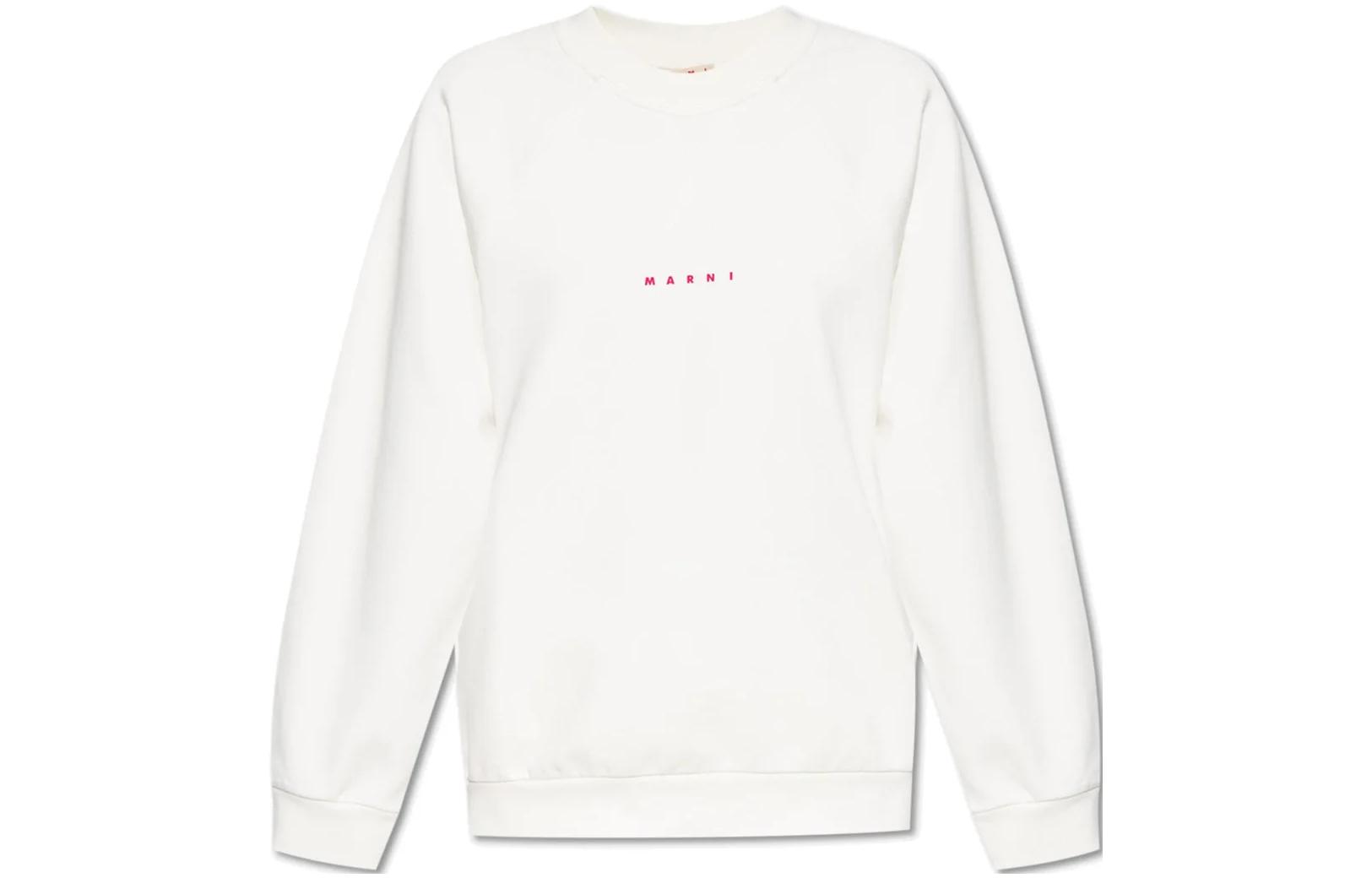 (Women) MARNI  White Logo Print Crewneck Pullover Long Sleeve Sweatshirt FLJE0128P7USCU87LOW02