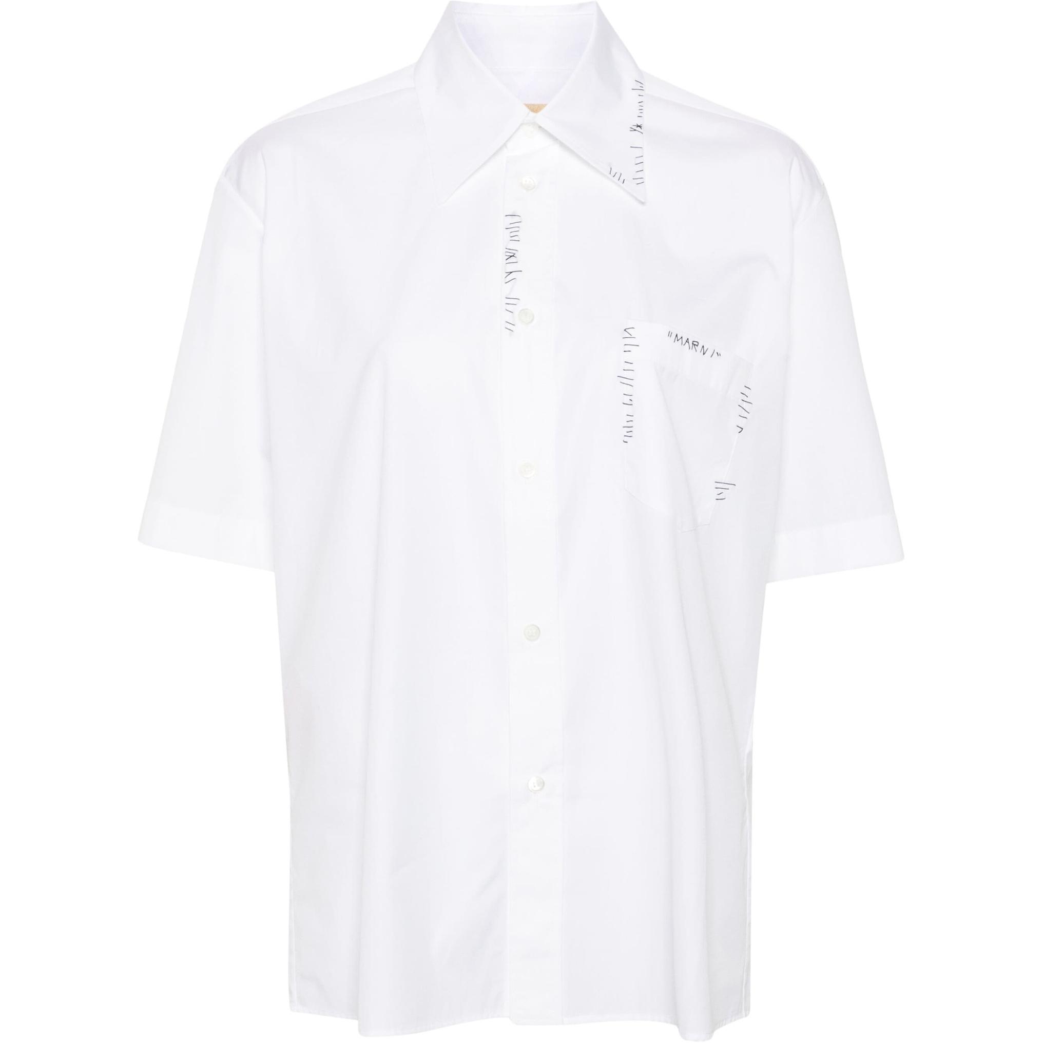 (Women) MARNI  White Short-Sleeve Shirt with Embroidered Logo Pocket. CAMA0588S0UTC223-WHITE