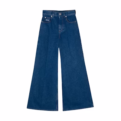 (Women) MARNI Wide-Leg Washed Contrast Stitch Jeans - Mid Blue PAJD0514X0USCU83-BLUE
